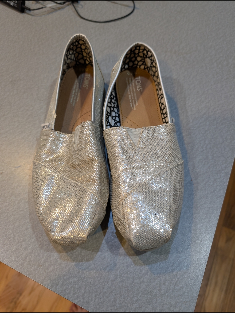 Toms Silver Glitter Slip-On Flats